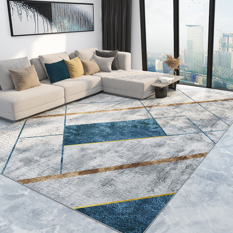 Blue Modern Rug Blending Graphic Rug Non-Slip Backing Rug for Living Room