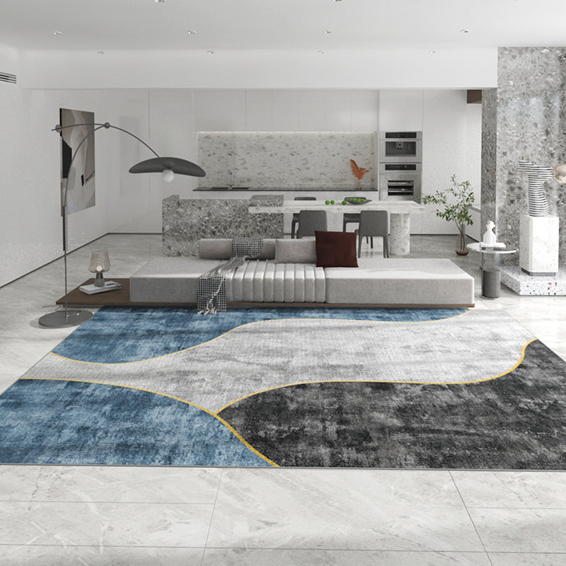 Blue Modern Rug Blending Graphic Rug Non-Slip Backing Rug for Living Room
