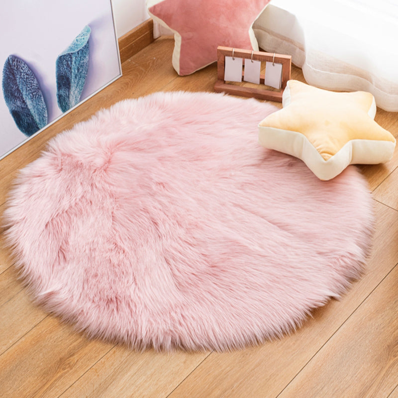 Round Plain Shag Carpet Polyester Creative Indoor Rug Non-Slip Backing Area Rug for Living Room