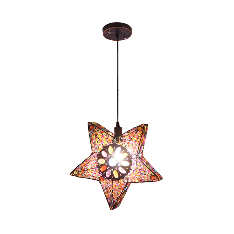 Metal Pentagram Pendant Ceiling Light Art Deco 1 Head Dining Room Drop Lamp in Black/Red/Yellow