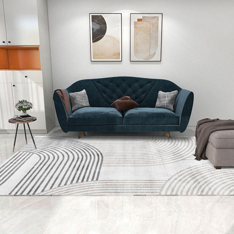 Modern Grey Area Carpet Stripe Pattern Polyester Area Rug Anti-Slip Easy Care Rug for Home Decor