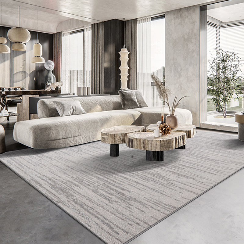 Modern Living Room Area Carpet Grey Solid Color Area Rug Polyester Non-Slip Backing Rug