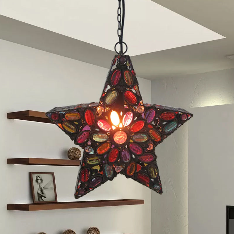Metall Pentagramm Anhänger Deckenleichter Bohemian 1 Kopf Wohnzimmer Droplampe in rot