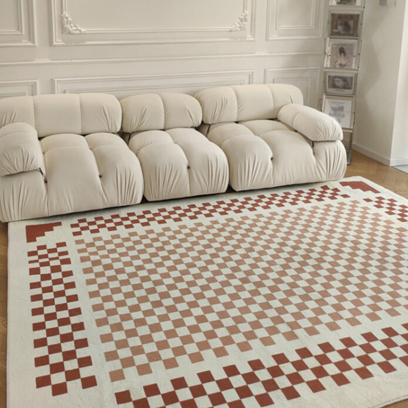 Brown Modern Carpet Plaid Pattern Polyester Area Rug Stain Resistant Rug for Home Decor