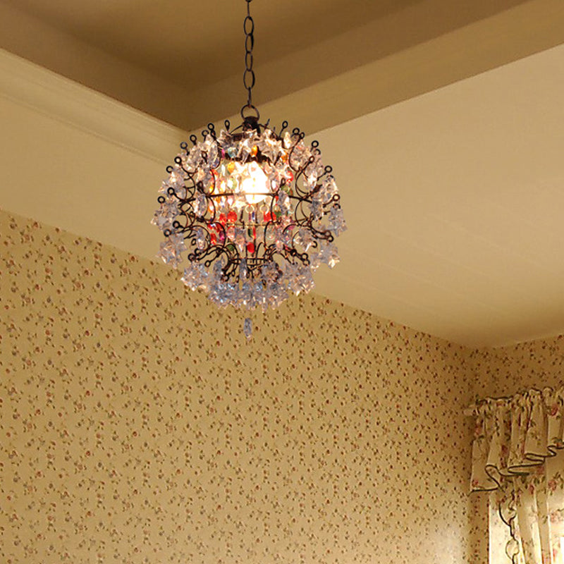 Traditional Globe Pendant Light Fixture 1 Head Metal Ceiling Lamp in White for Bedroom
