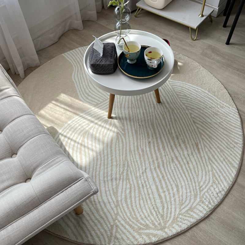 Beige Modern Area Carpet Stripe Pattern Polyester Area Rug Anti-Slip Easy Care Rug for Home Decor