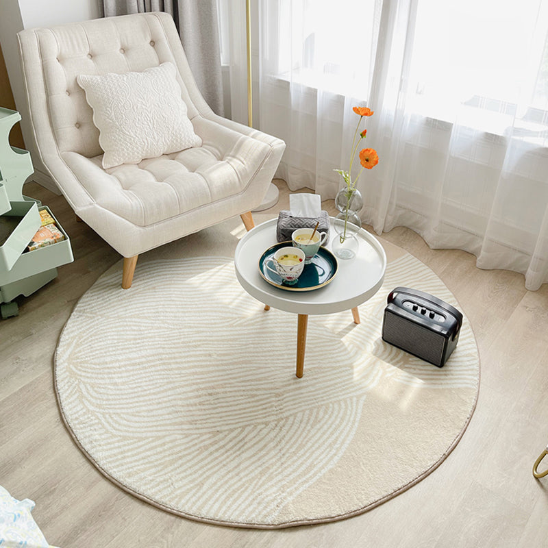 Beige Modern Area Carpet Stripe Pattern Polyester Area Rug Anti-Slip Easy Care Rug for Home Decor