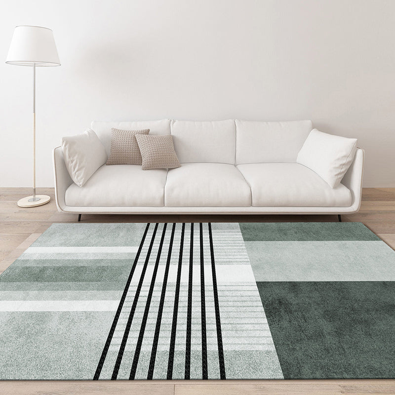 Black Modern Indoor Rug Polyester Striped Indoor Rug Non-Slip Backing Rug for Living Room
