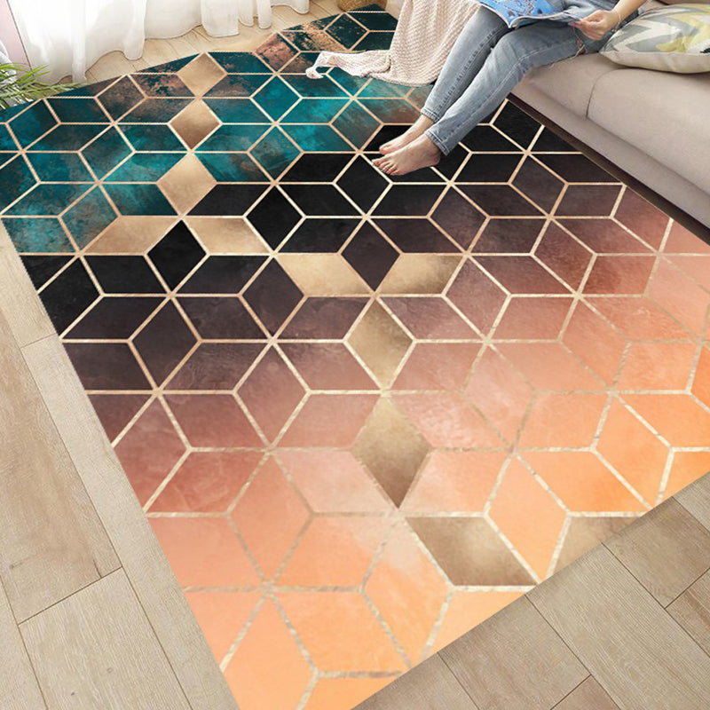 Dark Red Modern Rug Polyester Graphic Rug Non-Slip Backing Rug for Home Decoration