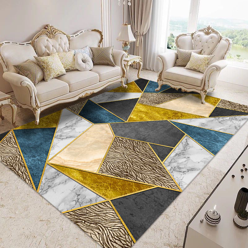 Modern Home Decor Carpet Geometric Contrast Panel Area Rug Polyester Carpet with Non-Slip Backing