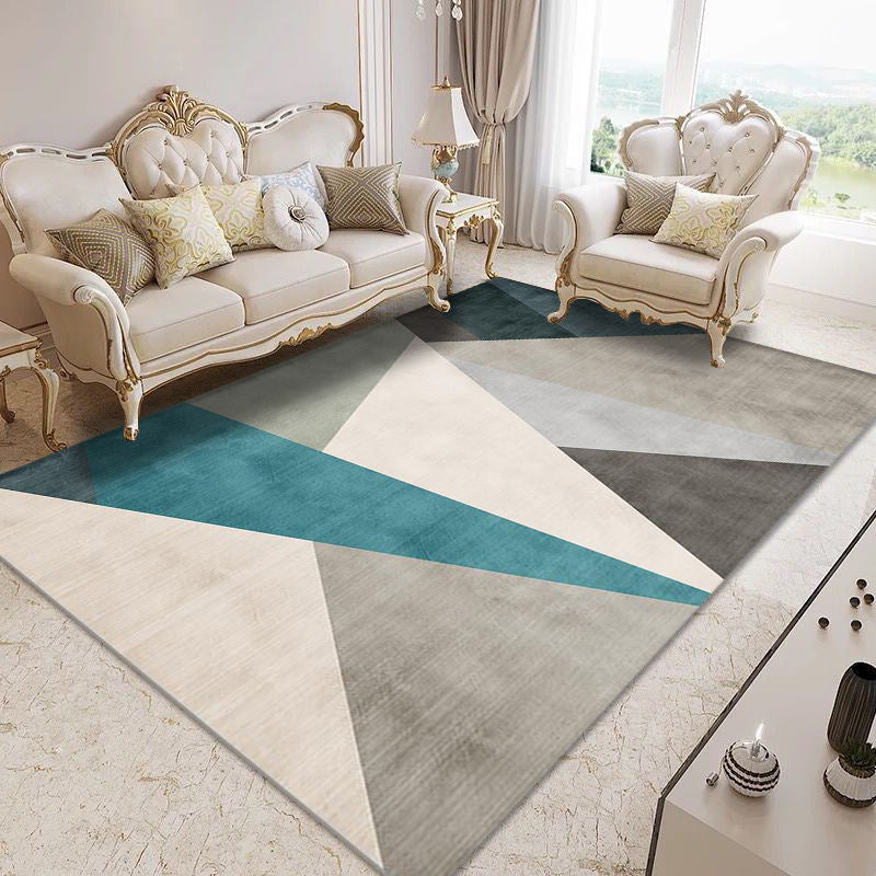 Modern Home Decor Carpet Geometric Contrast Panel Area Rug Polyester Carpet with Non-Slip Backing