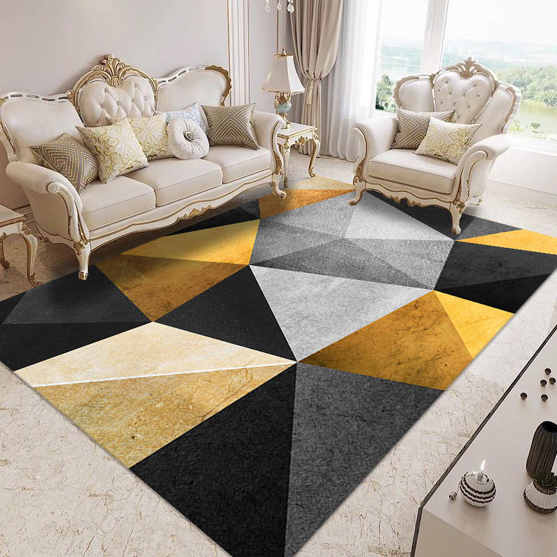 Modern Home Decor Carpet Geometric Contrast Panel Area Rug Polyester Carpet with Non-Slip Backing