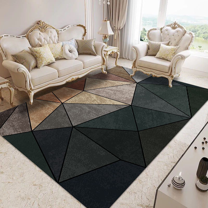 Modern Home Decor Carpet Geometric Contrast Panel Area Rug Polyester Carpet with Non-Slip Backing