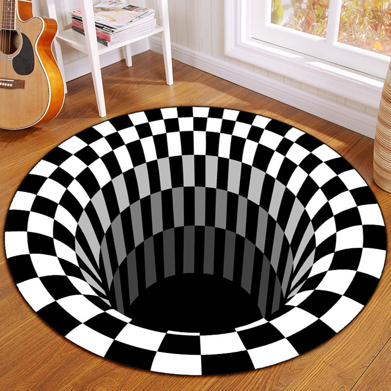 White Modern Rug Polyester Graphic Rug Non-Slip Backing Rug for Living Room