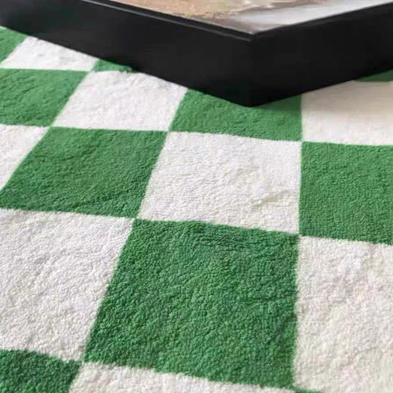 Green Plaid Pattern Rug Modern Polyester Area Rug Stain Resistant Area Carpet for Home Decor