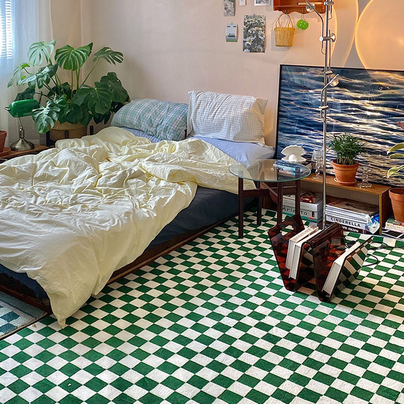 Green Plaid Pattern Rug Modern Polyester Area Rug Stain Resistant Area Carpet for Home Decor