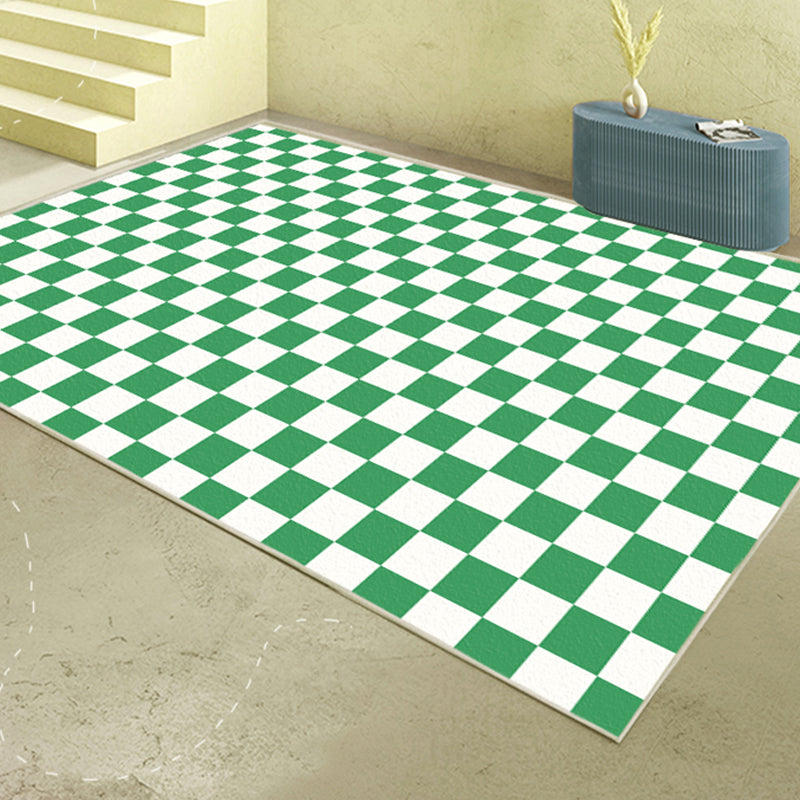 Green Plaid Pattern Rug Modern Polyester Area Rug Stain Resistant Area Carpet for Home Decor