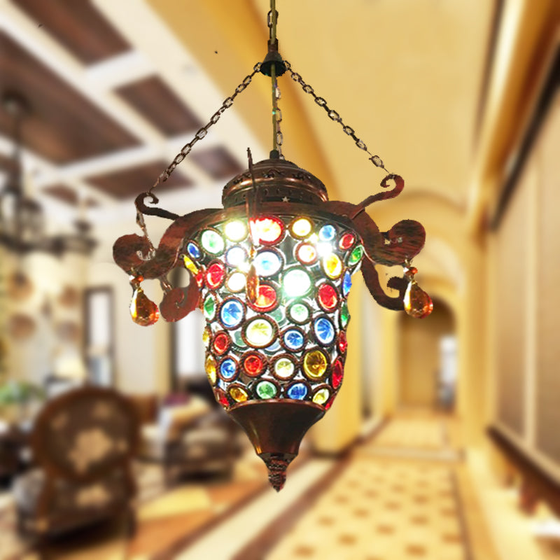 1 Bulb Urn Pendant Light Fixture Vintage Copper Metal Hanging Lamp Kit for Hallway