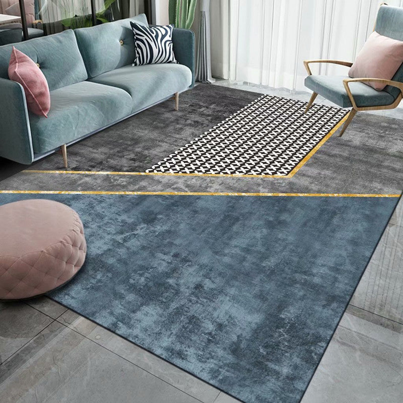 Black Modern Rug Polyester 3D Pattern Rug Non-Slip Backing Rug for Living Room