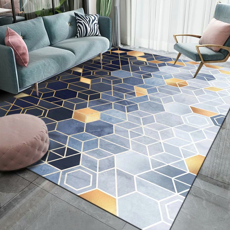 Black Modern Rug Polyester 3D Pattern Rug Non-Slip Backing Rug for Living Room