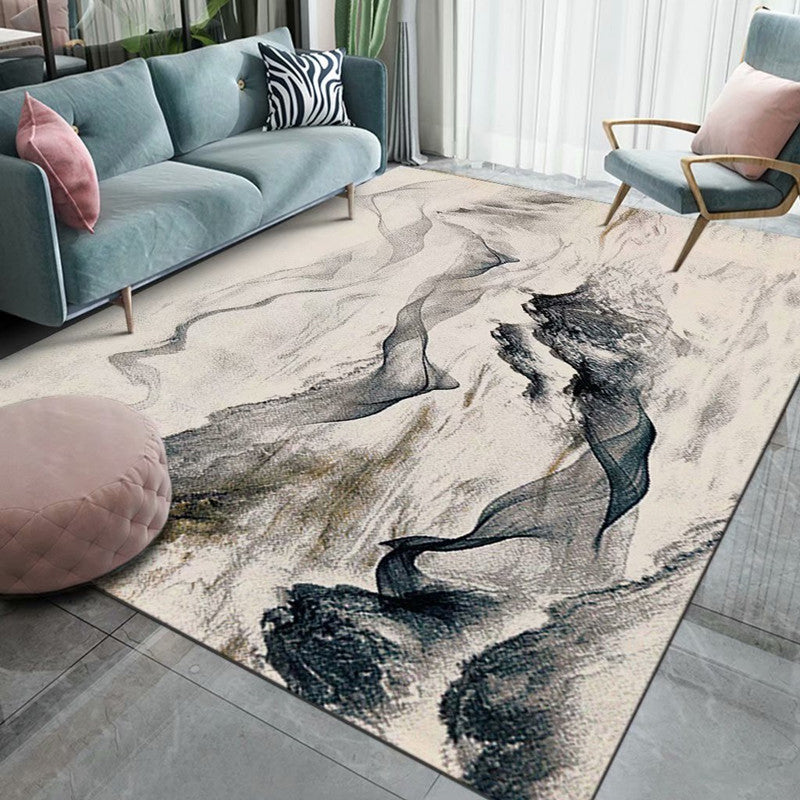 Black Modern Rug Polyester 3D Pattern Rug Non-Slip Backing Rug for Living Room