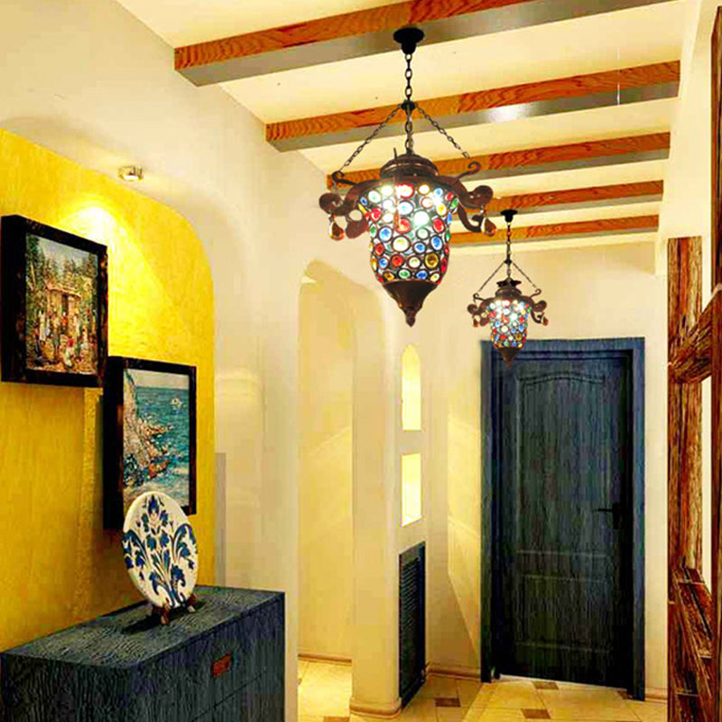 1 Bulb Urn Pendant Light Fixture Vintage Copper Metal Hanging Lamp Kit for Hallway