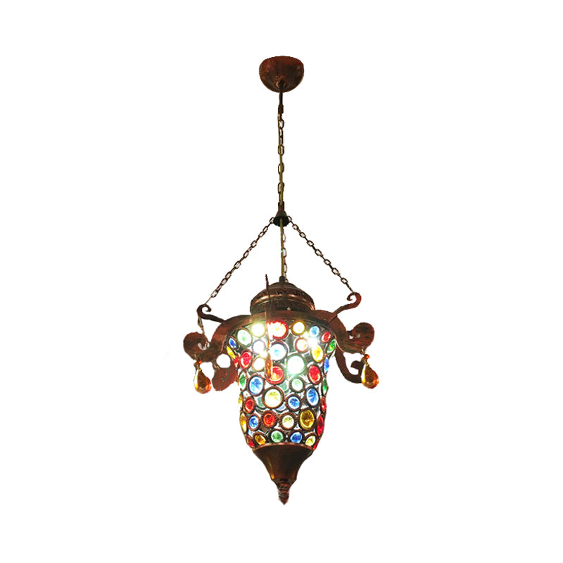 1 Bulb Urn Pendant Light Fixture Vintage Copper Metal Hanging Lamp Kit for Hallway