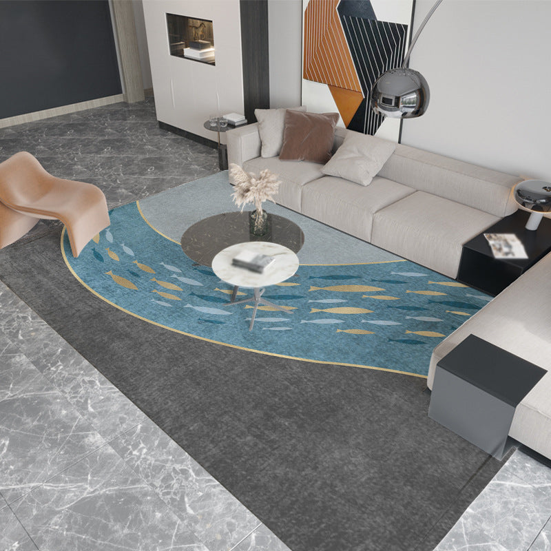 Fancy Modern Rug Blue Fish Indoor Rug Non-Slip Backing Rug for Drawing Room
