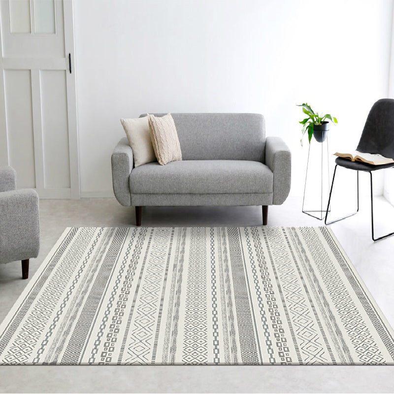 Beige Line Rug Polyester Modern Rug Non-Slip Backing Rug for Living Room