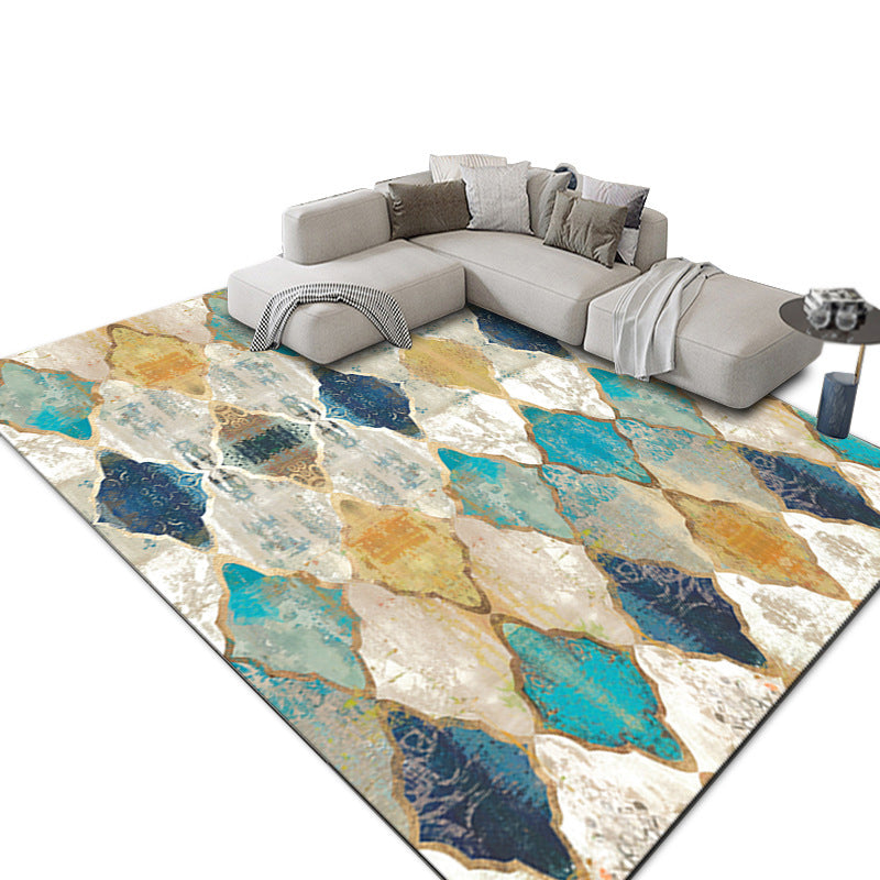 Blue Modern Rug Polyester Graphic indoor Rug Non-Slip Backing Rug for Living Room