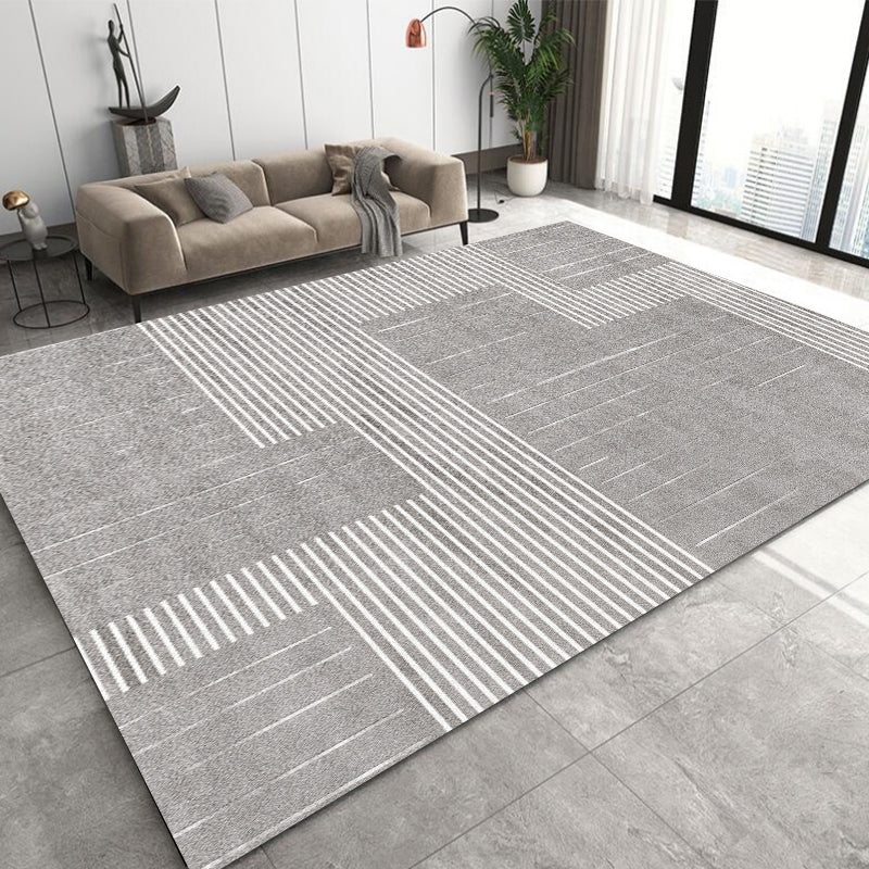 Grey Modern Area Carpet Geometric Pattern Polyester Area Rug Non-Slip Backing Rug for Living Room