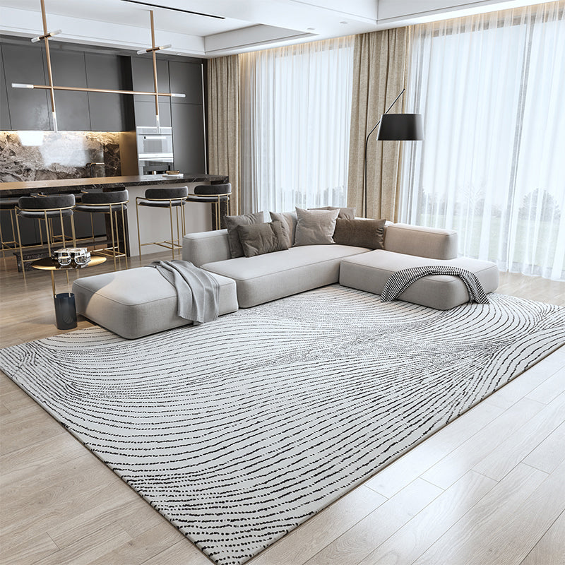 Grey Living Room Area Carpet Stripe Pattern Polyester Area Rug Modern Stain Resistant Rug