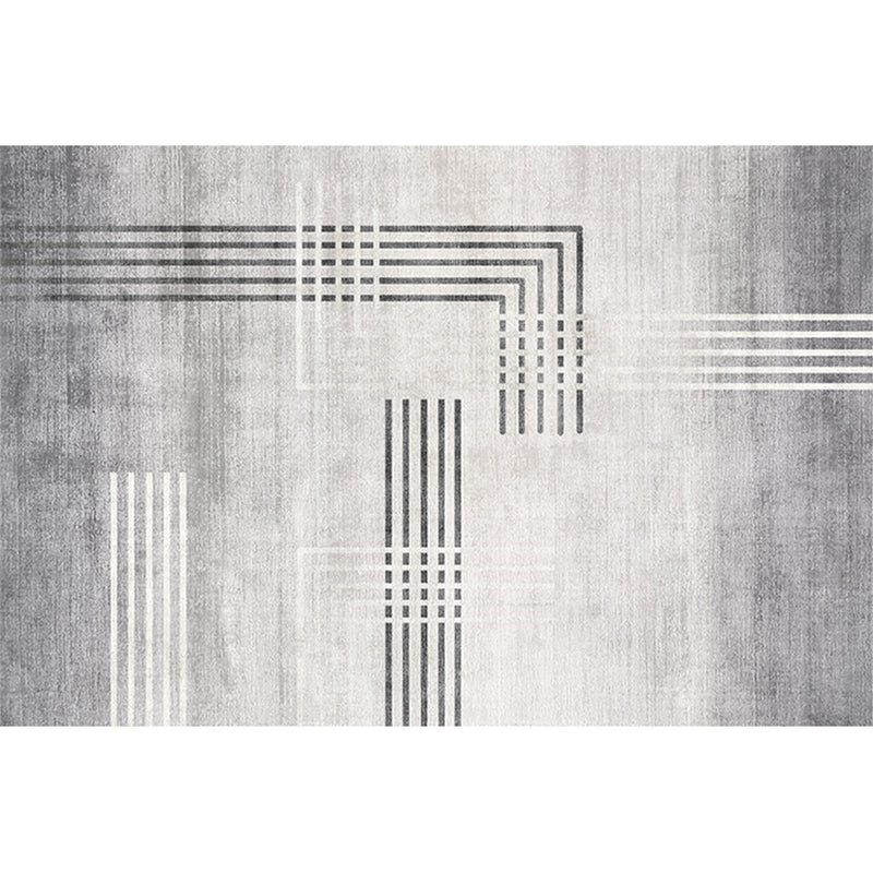 Fancy Living Room Carpet Grey Geometric Pattern Area Rug Polyester Non-Slip Backing Rug