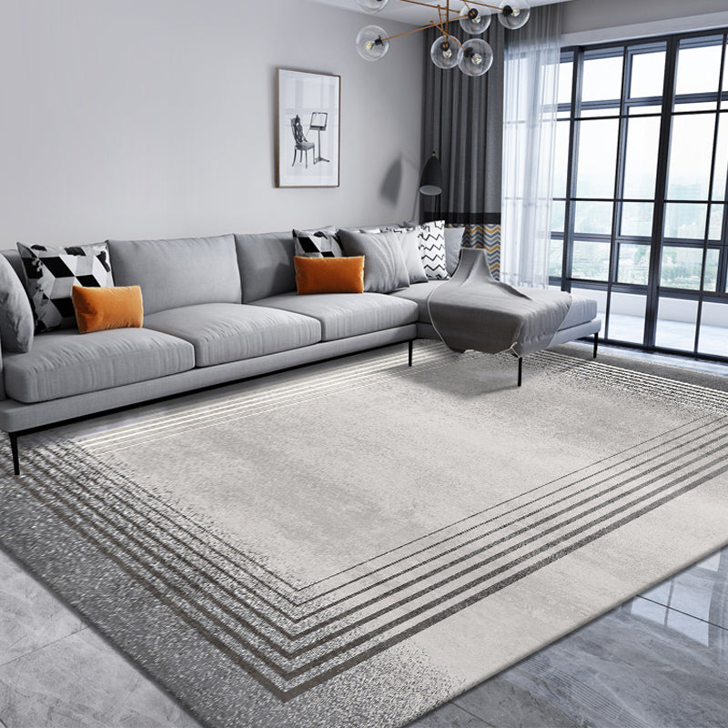 Fancy Living Room Carpet Grey Geometric Pattern Area Rug Polyester Non-Slip Backing Rug