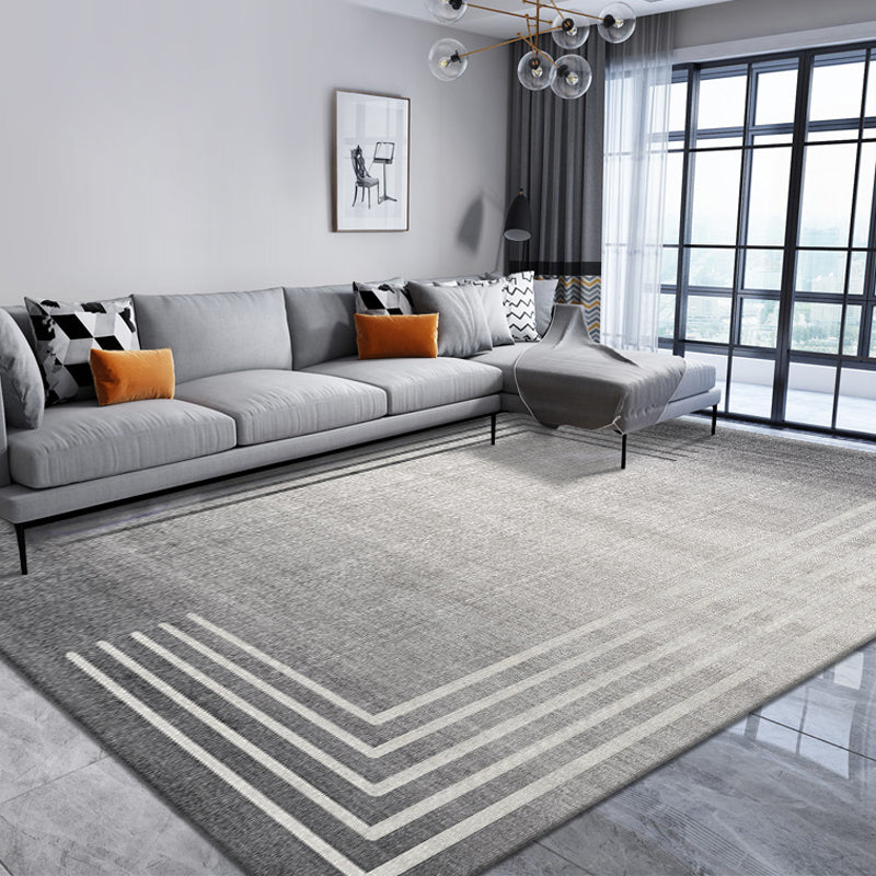 Fancy Living Room Carpet Grey Geometric Pattern Area Rug Polyester Non-Slip Backing Rug