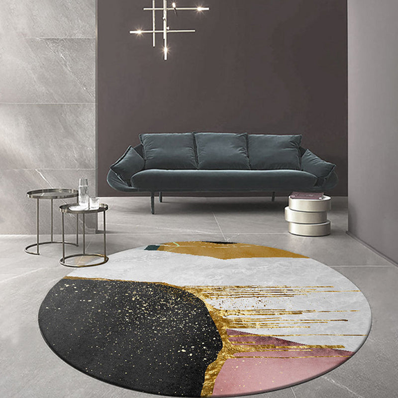 Round Modern Carpet Fancy Abstract Pattern Indoor Rug Polyester Non-Slip Area Rug for Living Room