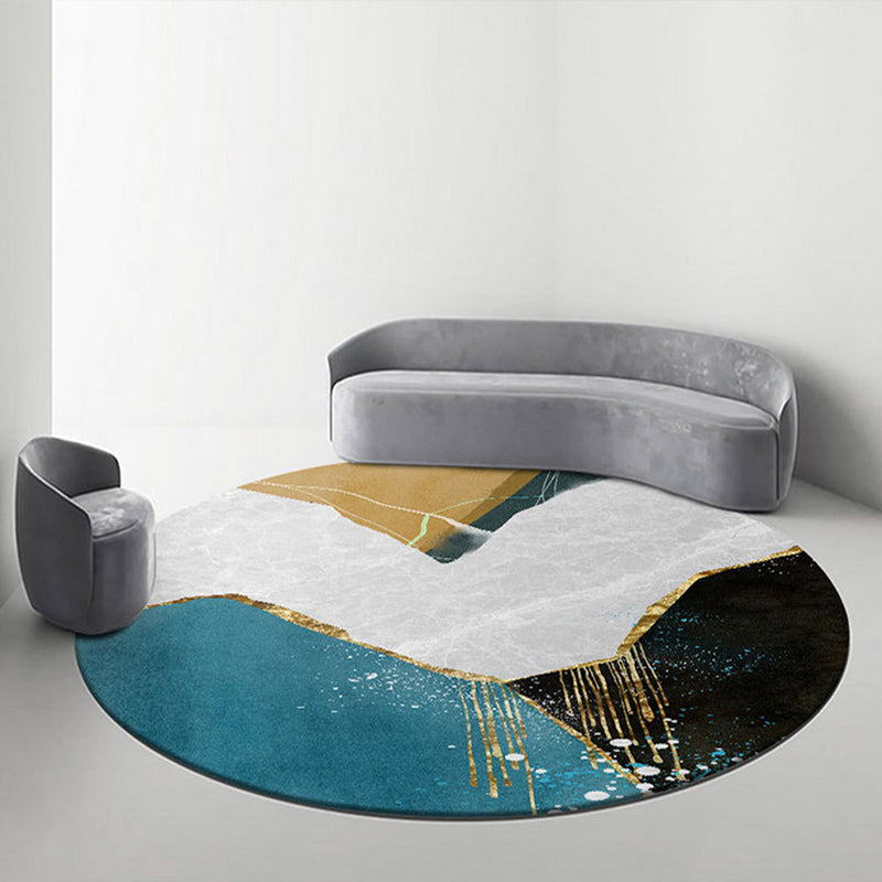 Round Modern Carpet Fancy Abstract Pattern Indoor Rug Polyester Non-Slip Area Rug for Living Room