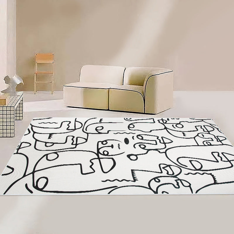 White Abstract Pattern Area Carpet Modern Polyester Area Rug Anti-Slip Rug for Home Decor