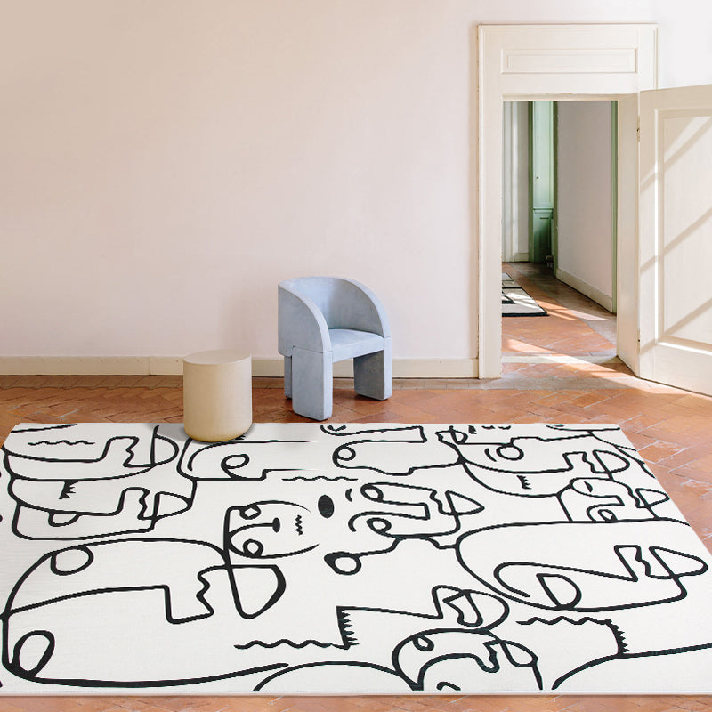 White Abstract Pattern Area Carpet Modern Polyester Area Rug Anti-Slip Rug for Home Decor