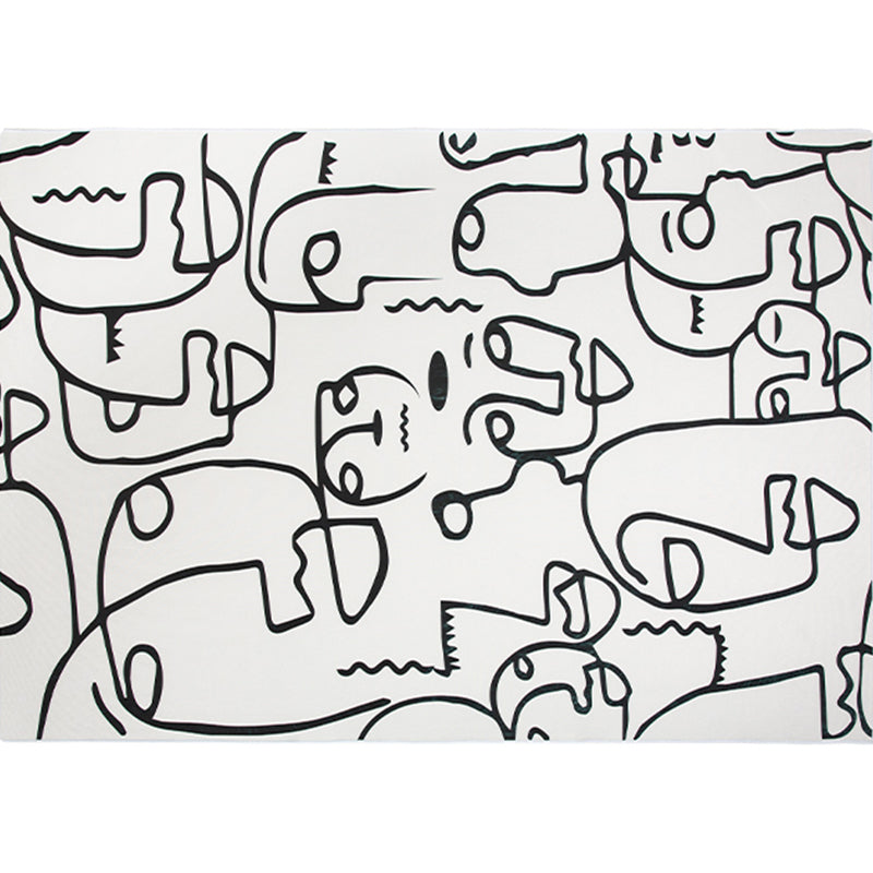 White Abstract Pattern Area Carpet Modern Polyester Area Rug Anti-Slip Rug for Home Decor