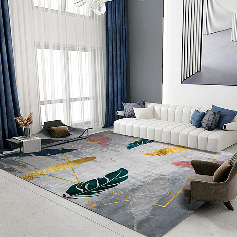 Dark Green Luxury Rug Polyester Graphic Rug Non-Slip Backing Rugf for Living Room