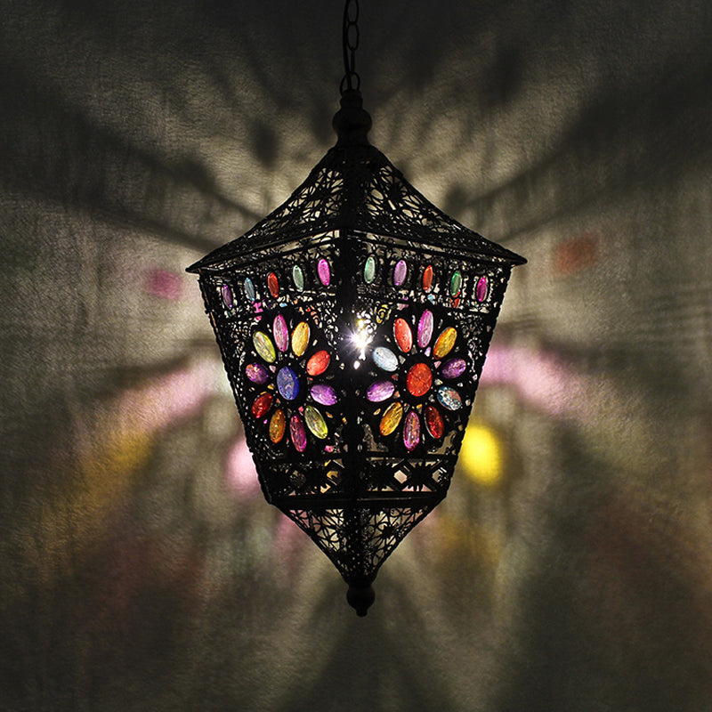 Rust Lantern Hanging Lamp Kit Traditional Metal 1 Head Restaurant Suspension Lighting