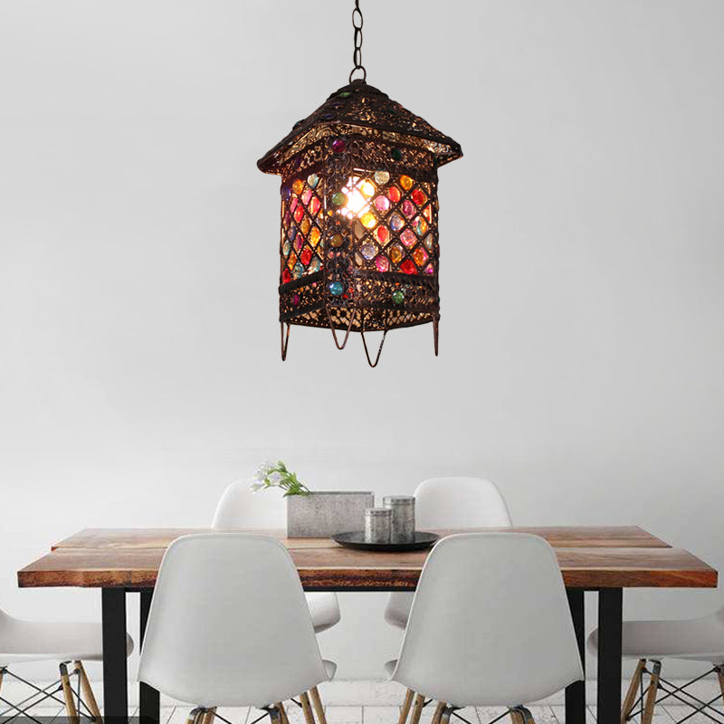 1 ampoule suspendue suspendue Light Bohemian House Metal Suspension Lampe en bronze pour salle à manger