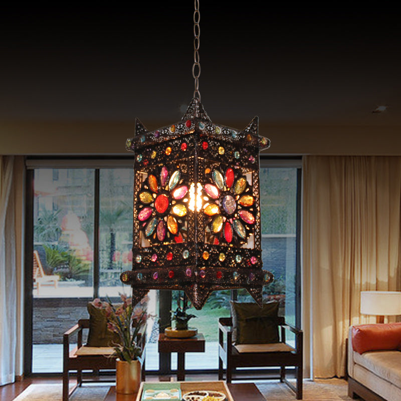 Rectangle Living Room Suspension Lighting Decorative 1 Bulb Bronze Hanging Pendant Light