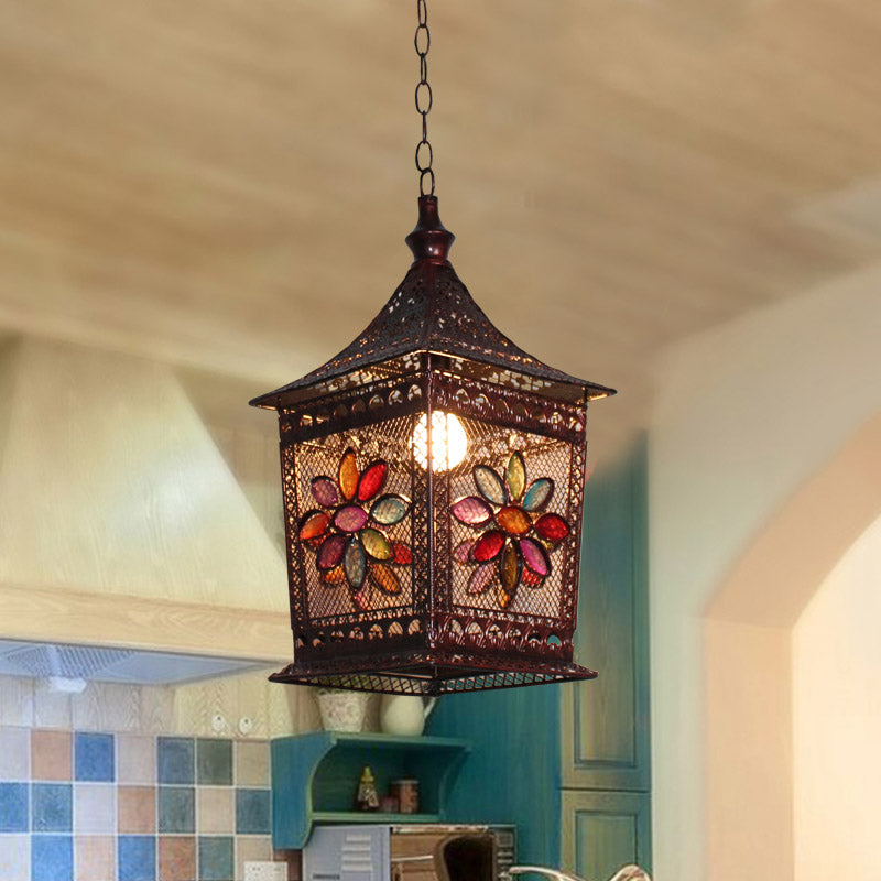Copper 1 Head Drop Lamp Bohemian Metal Lantern Pendant Lighting Fixture for Restaurant