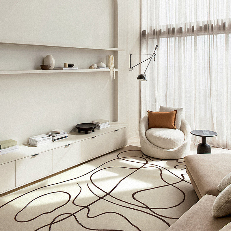 White Modern Carpet Abstract Pattern Polyester Area Rug Easy Care Backing Rug for Home Decor