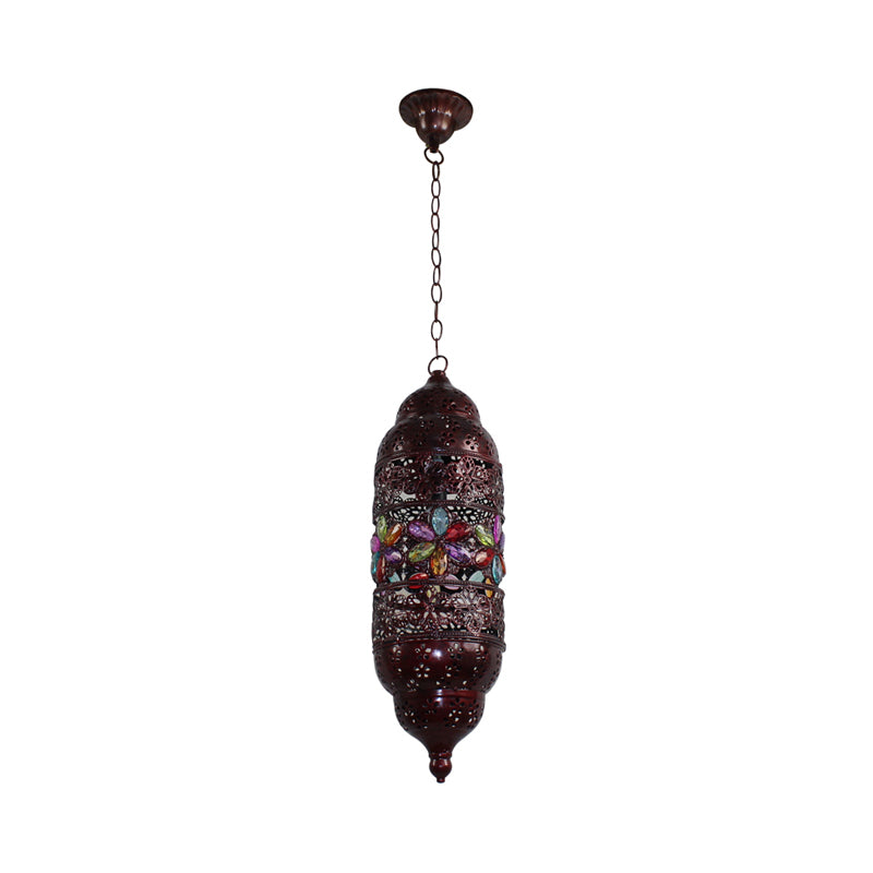 Bohemian Cylinder Ceiling Pendant Light 1 Bulb Metal Hanging Lamp in Copper for Bedroom, 6"/6.5"/7" Width