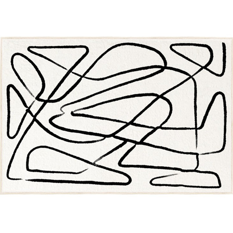 Modern Abstract Print Area Rug White Polyester Area Carpet Non-Slip Backing Rug for Home Decor