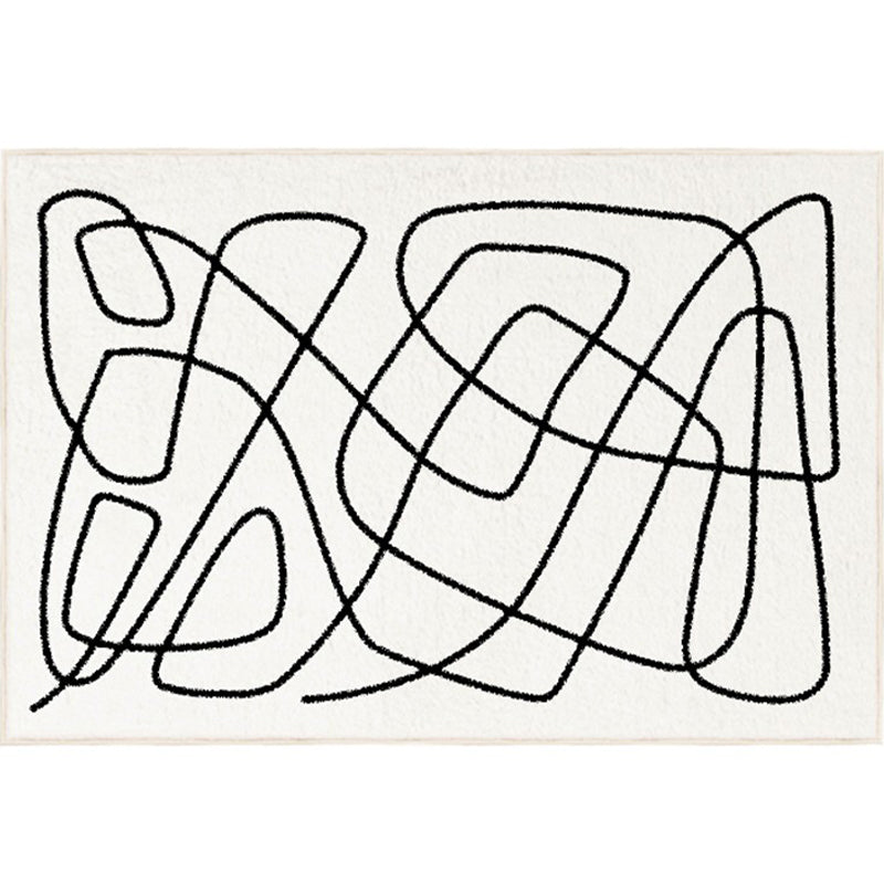 Modern Abstract Print Area Rug White Polyester Area Carpet Non-Slip Backing Rug for Home Decor
