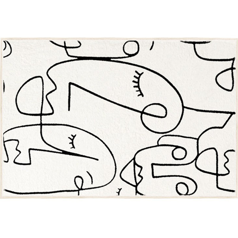 Modern Abstract Print Area Rug White Polyester Area Carpet Non-Slip Backing Rug for Home Decor
